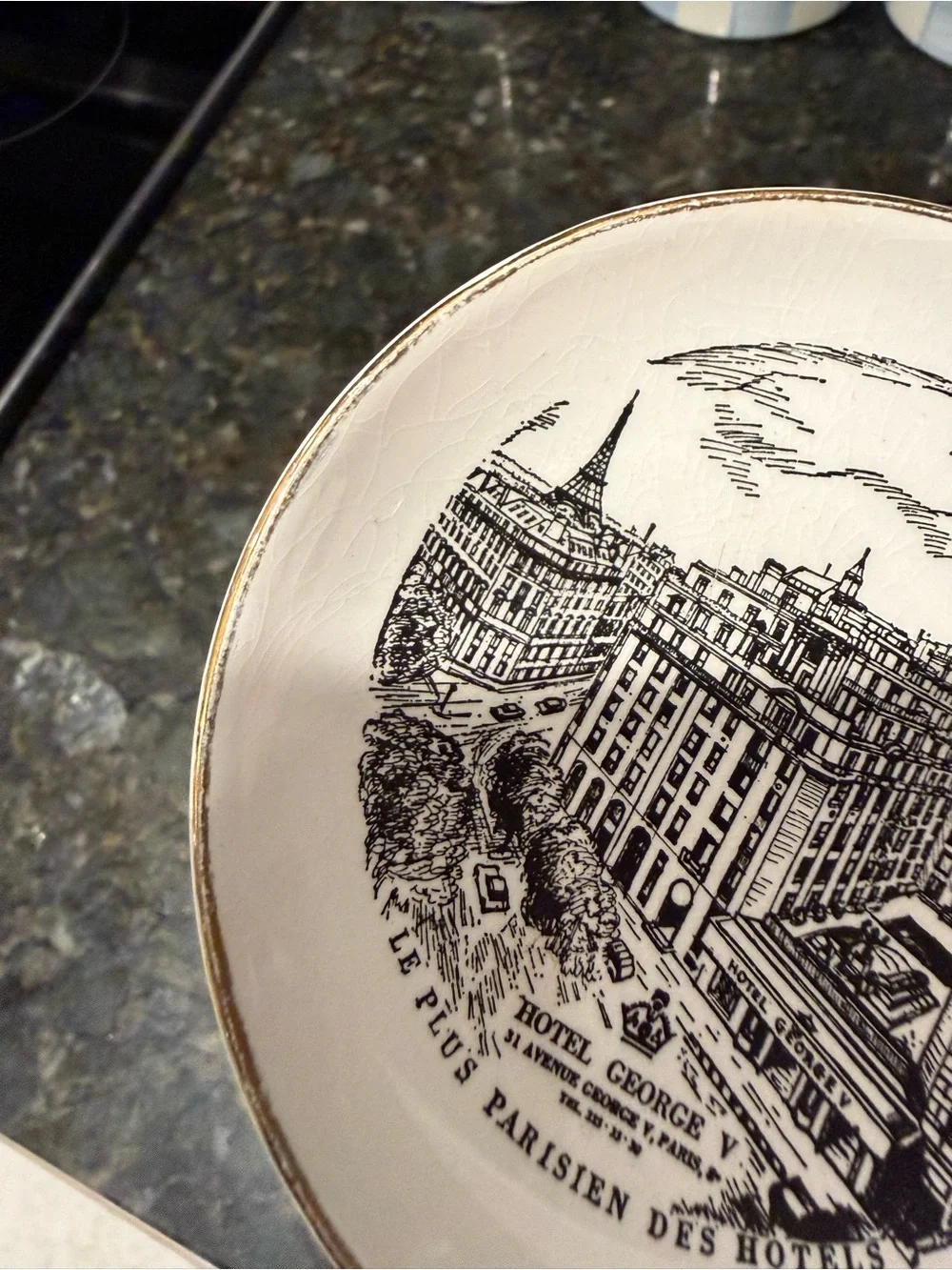Parisian Hotel Decorative Trinket Dish - White with Black Illustration